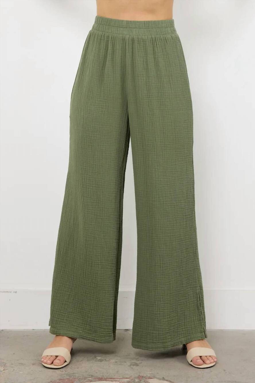 NEW LAMADE breezy gauze pant with side slit in sage